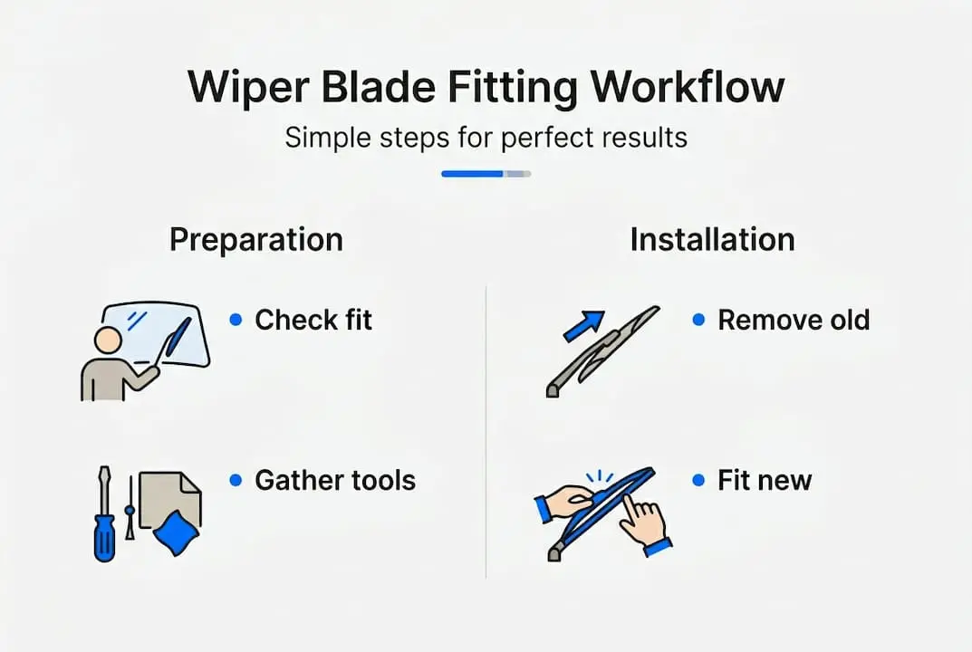 Infographic showing wiper blade workflow steps