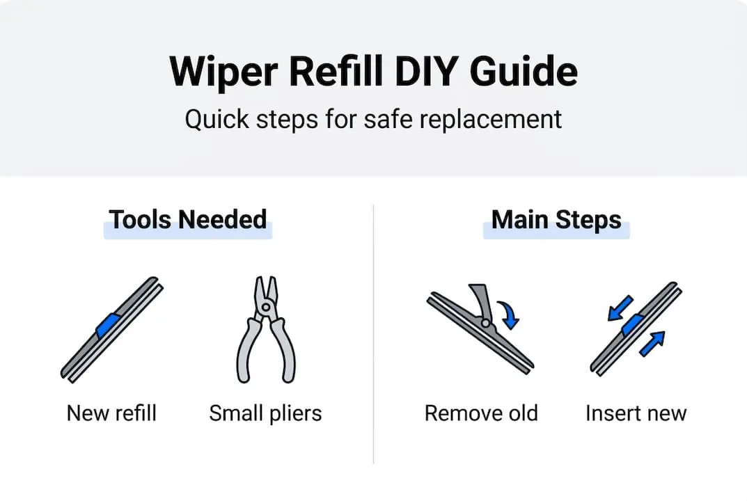 Infographic showing main steps for replacing wiper refills