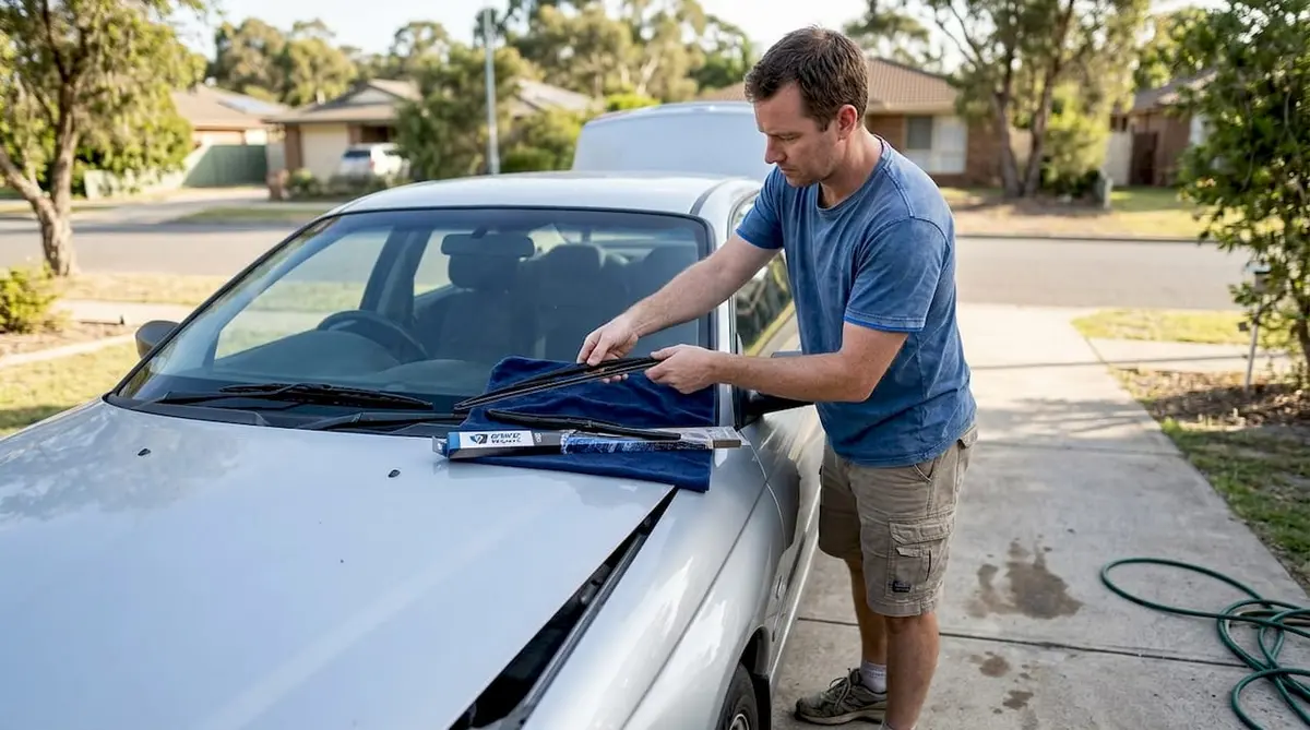 Man installing OEM wiper blade on car