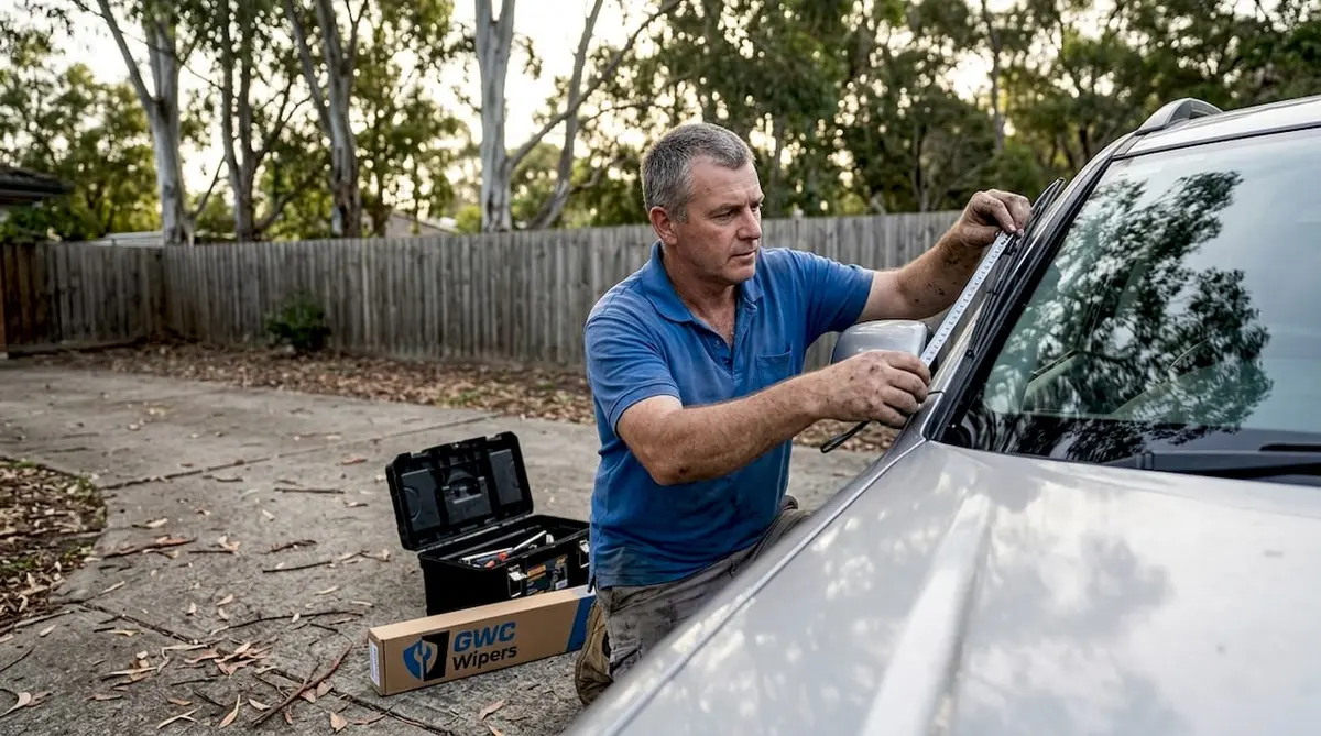 Man measuring wiper blade with tape measure