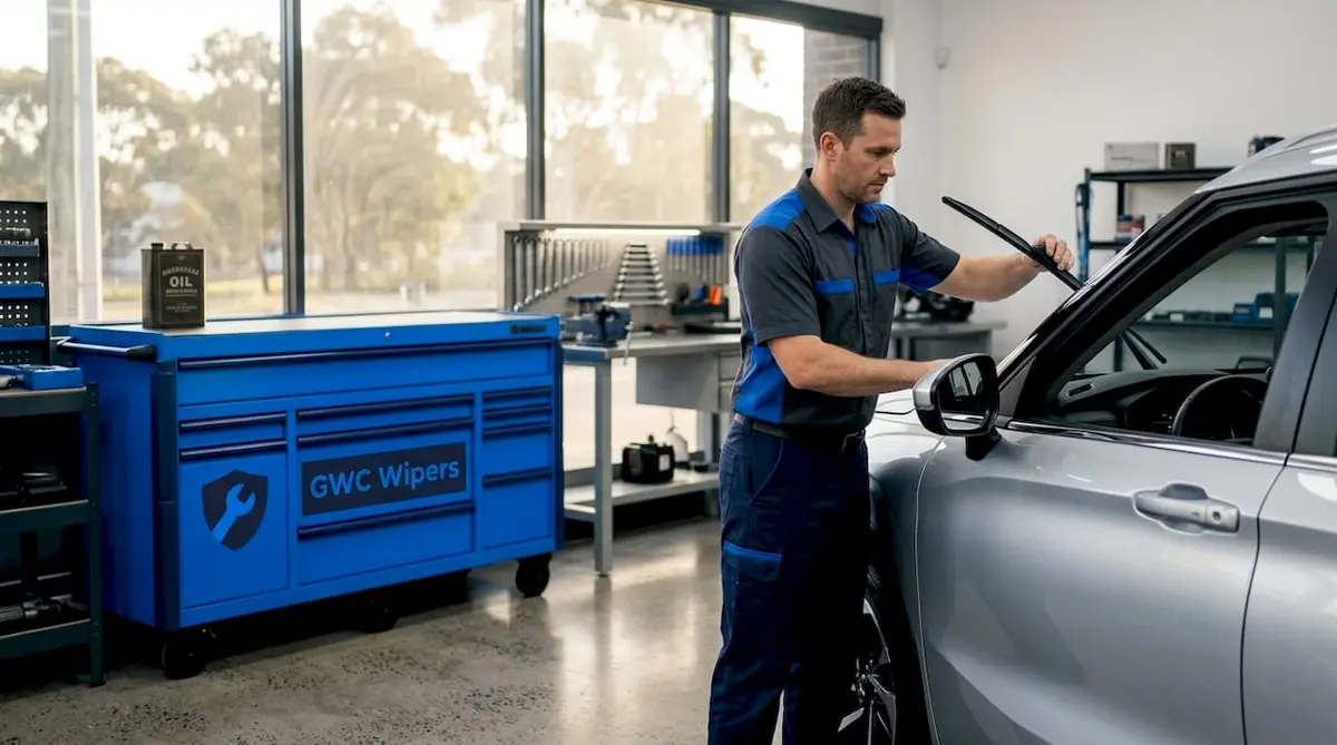 Mechanic changing Outlander wiper in home garage