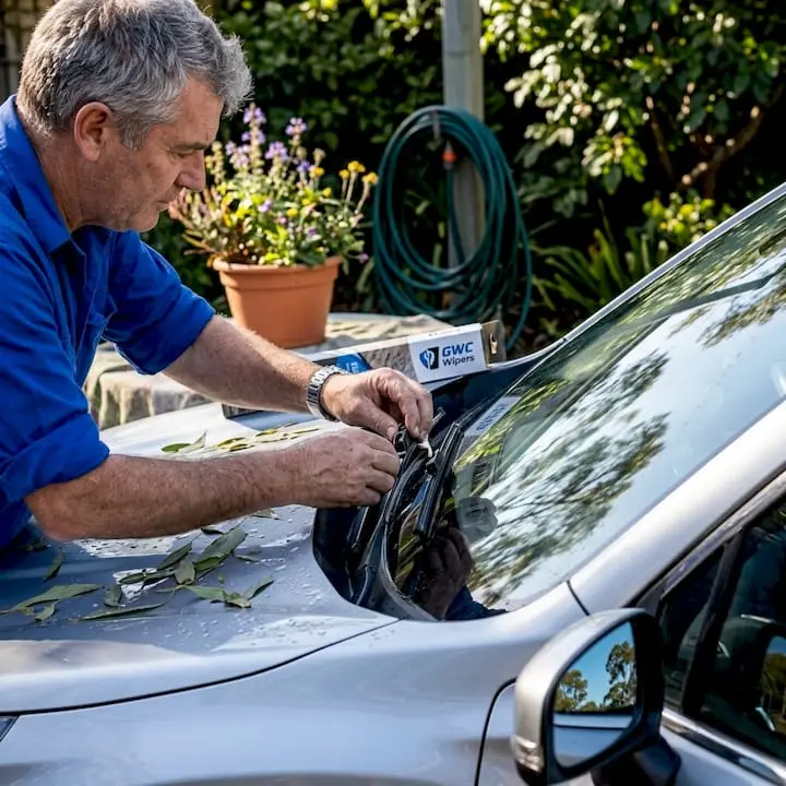 Person replacing windshield wiper on Subaru Forester