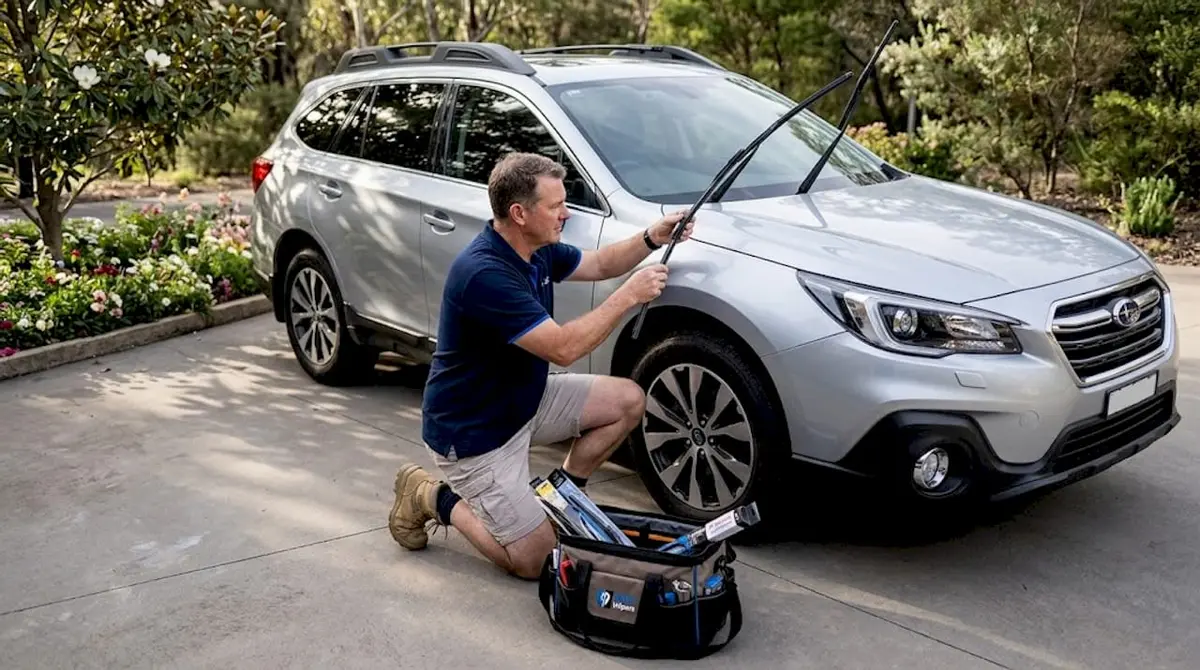 Driver replacing wiper blade on SUV