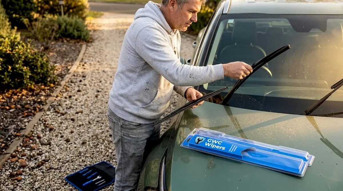 Man replacing Kia Sportage windshield wiper