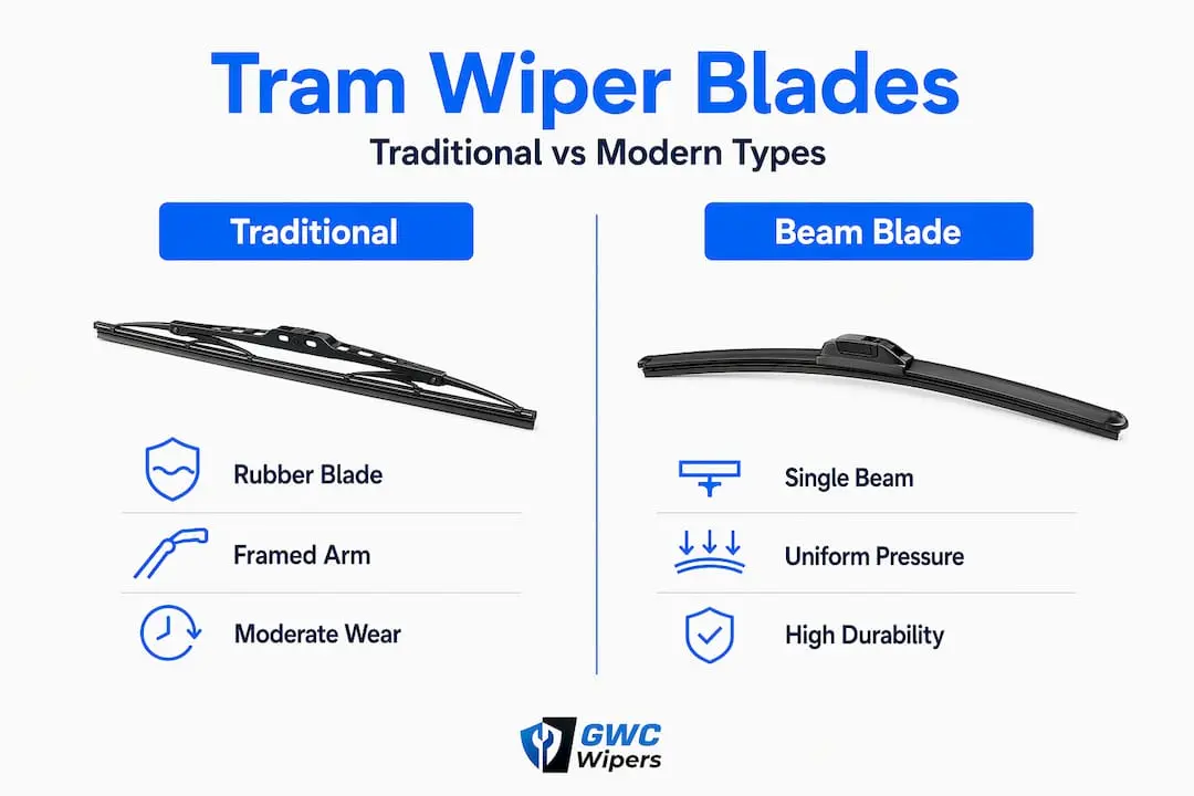 Infographic comparing tram wiper blade types