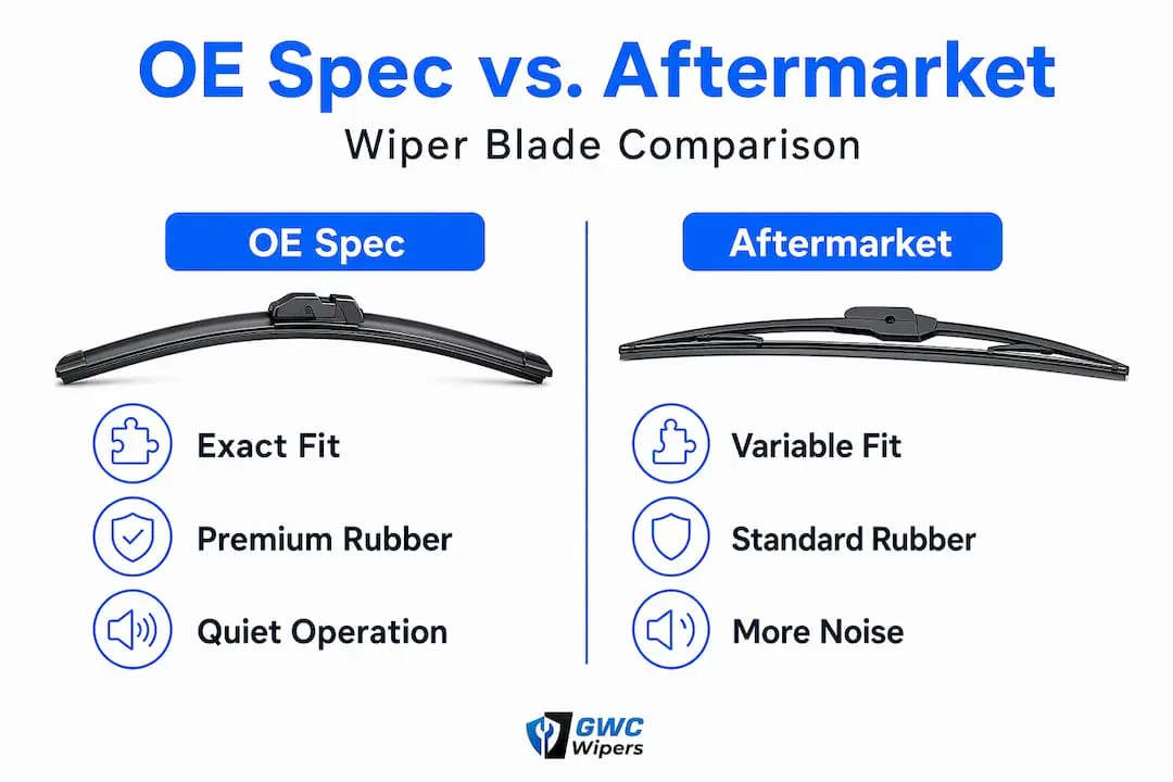 Infographic comparing OE spec and aftermarket wiper blades