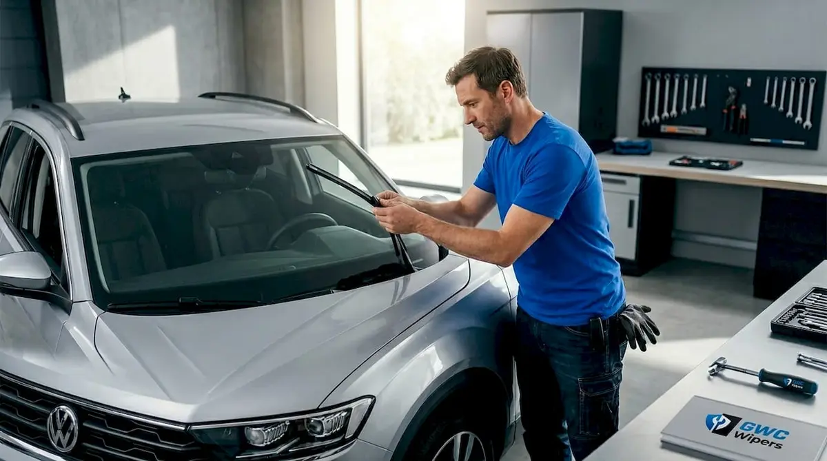 Person installing wiper blade on T-Roc