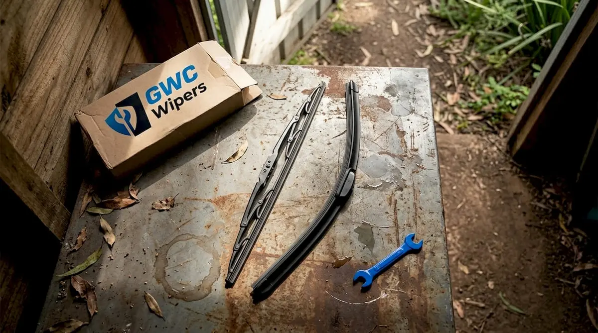 Conventional and beam wiper blades side-by-side