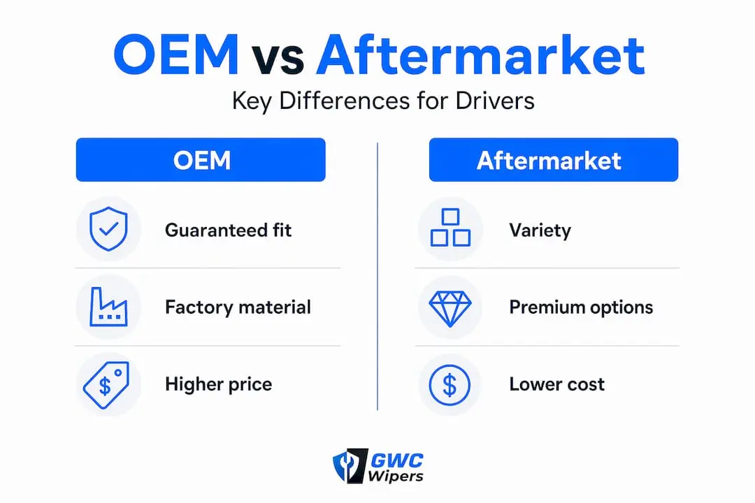Infographic comparing OEM and aftermarket wipers