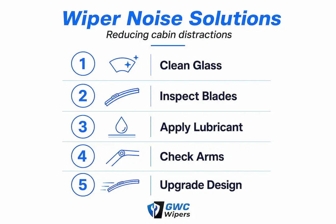 Infographic showing steps to reduce wiper noise