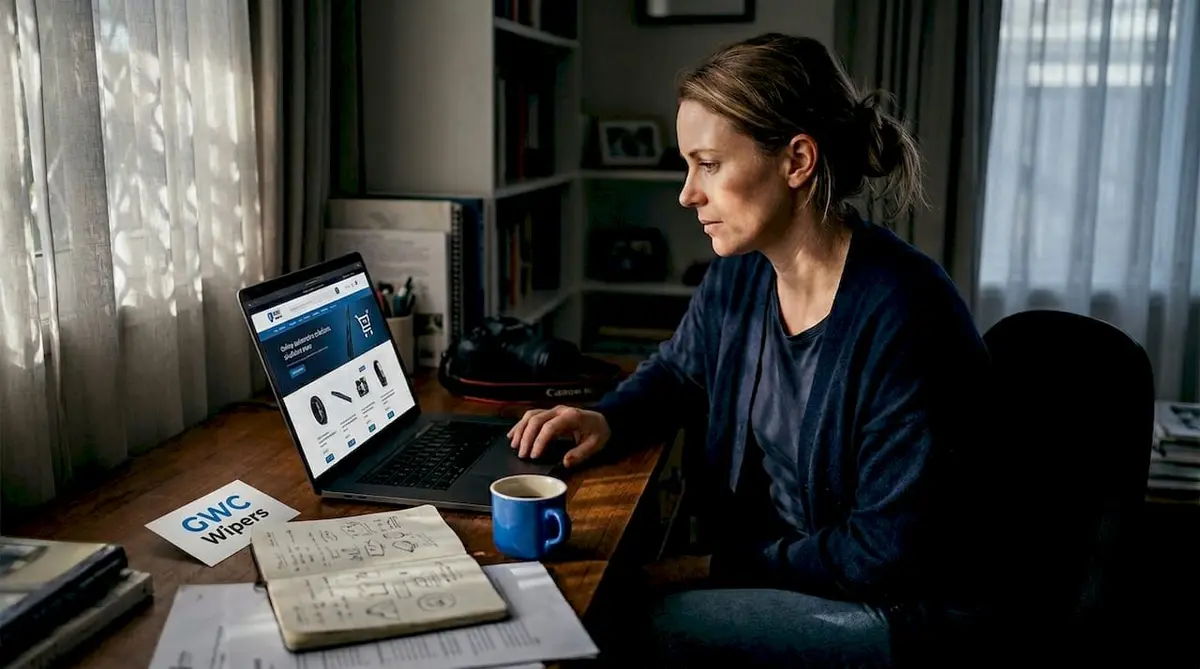 Woman shopping online with cart on computer screen