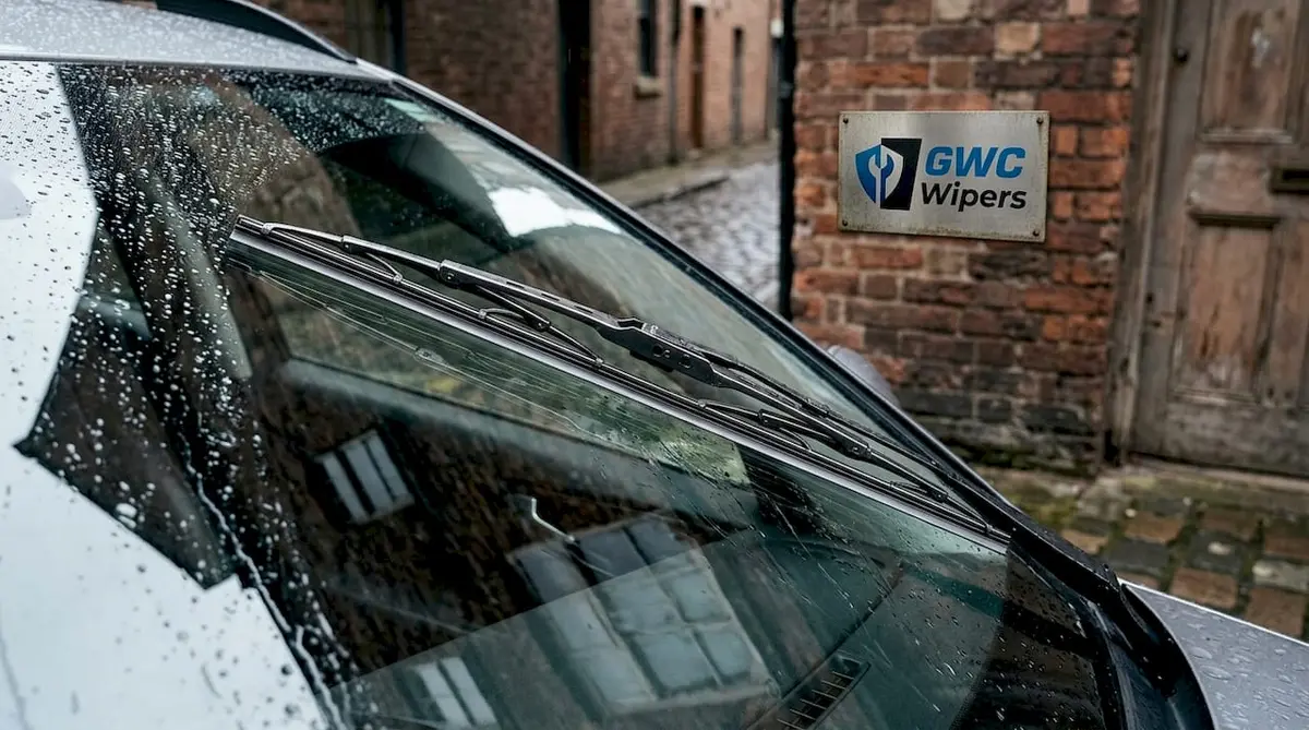 Close-up of micro edge wiper blade on car windshield