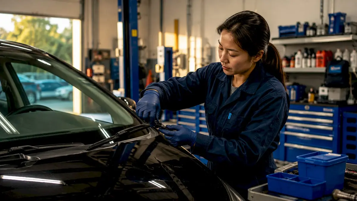 Hands fitting windshield wiper blade