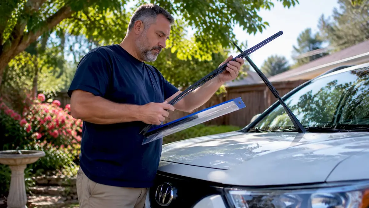 Man comparing Toyota wiper blades outdoors