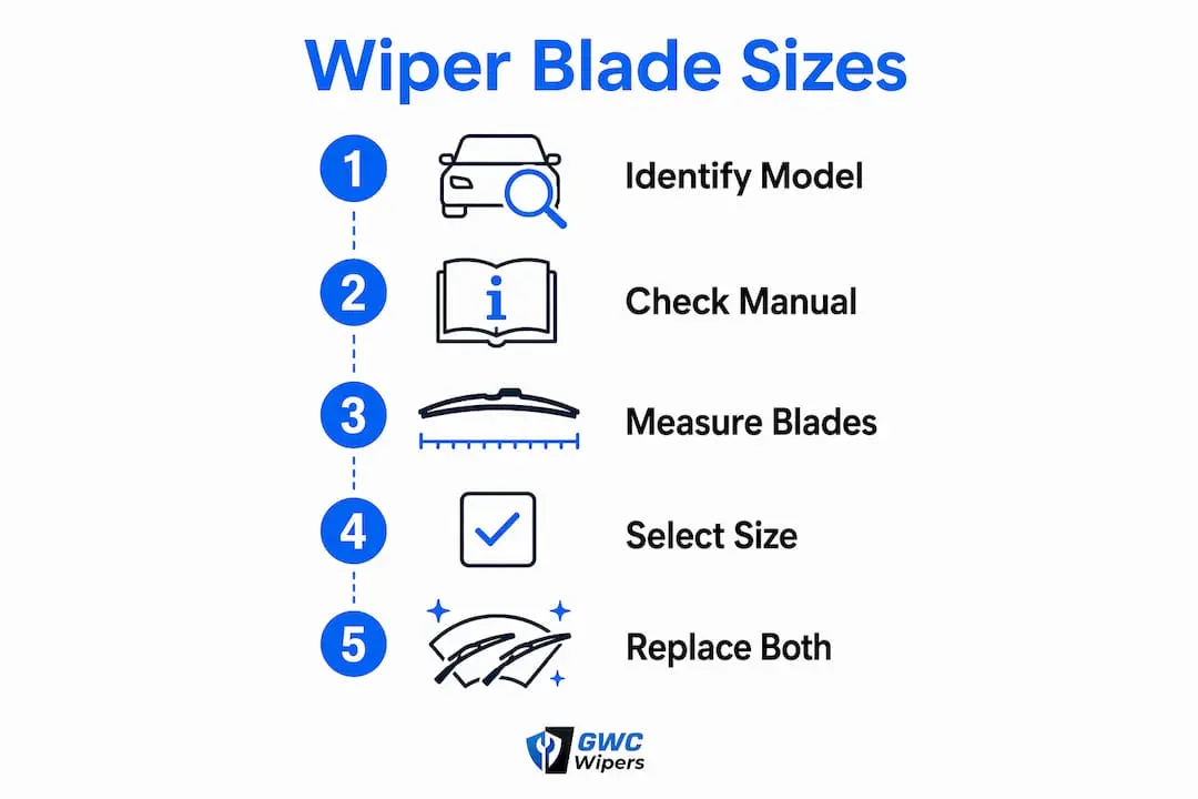 Infographic showing Toyota wiper blade size selection steps
