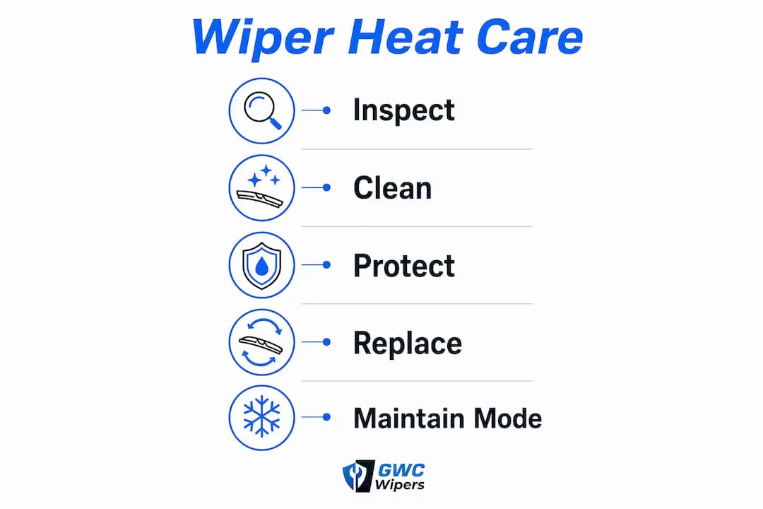 Infographic showing five steps for heat care of Honda wipers
