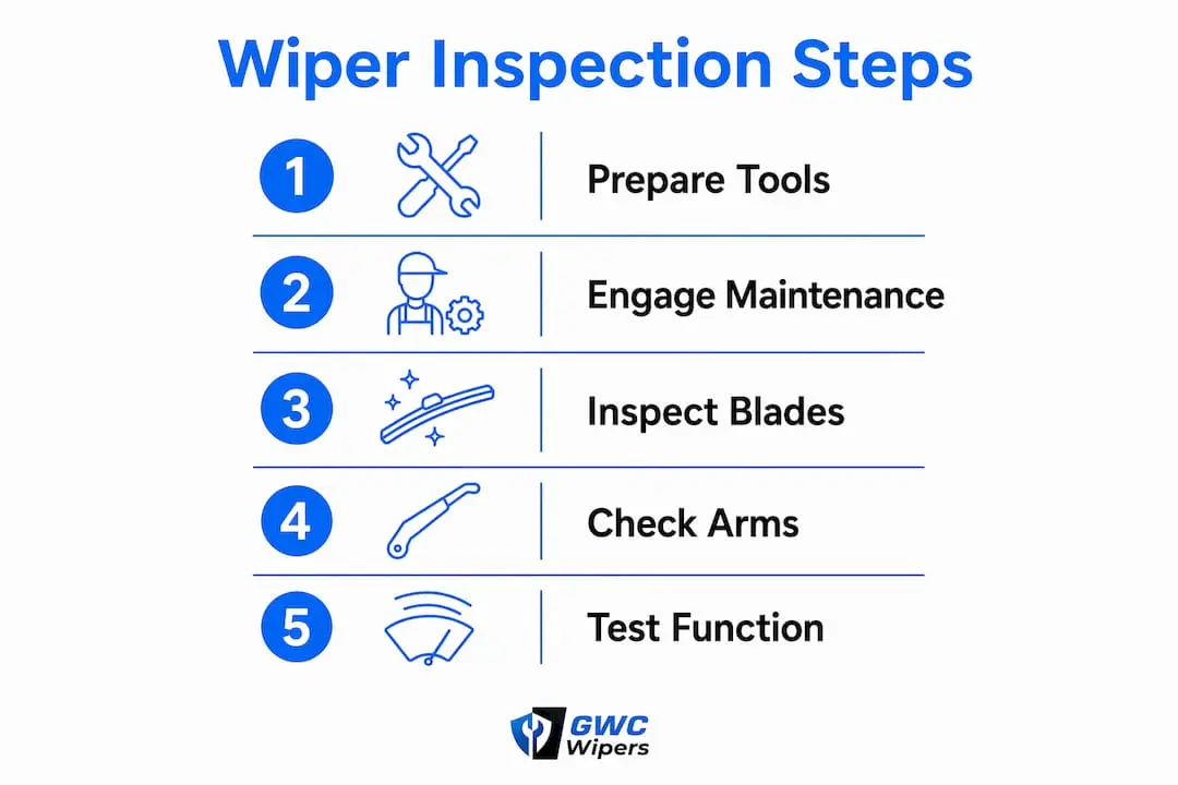 Infographic listing five steps for Honda wiper inspection