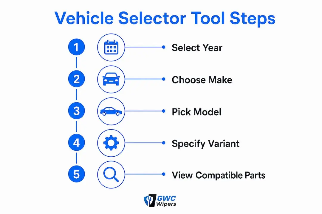 Infographic showing vehicle selector tool step process