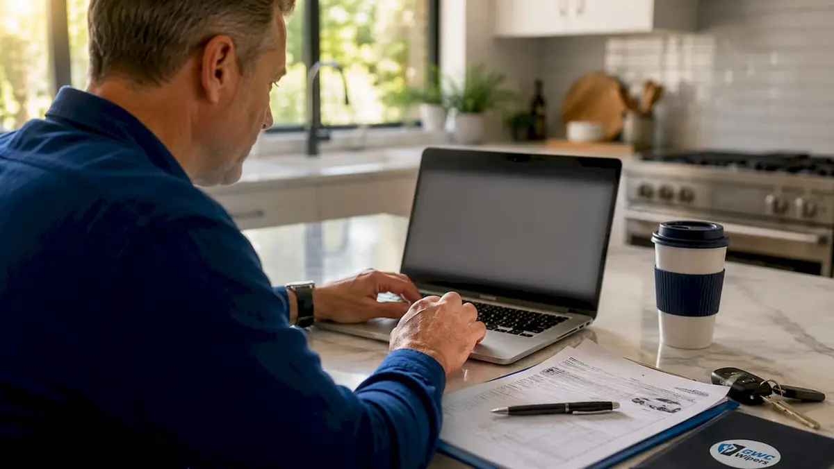 Man using vehicle selector tool on laptop