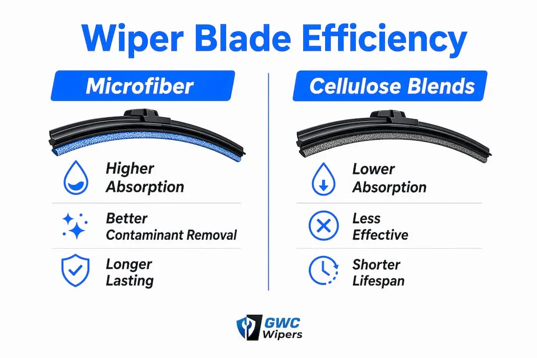 Infographic comparing microfiber and cellulose wiper blade efficiency