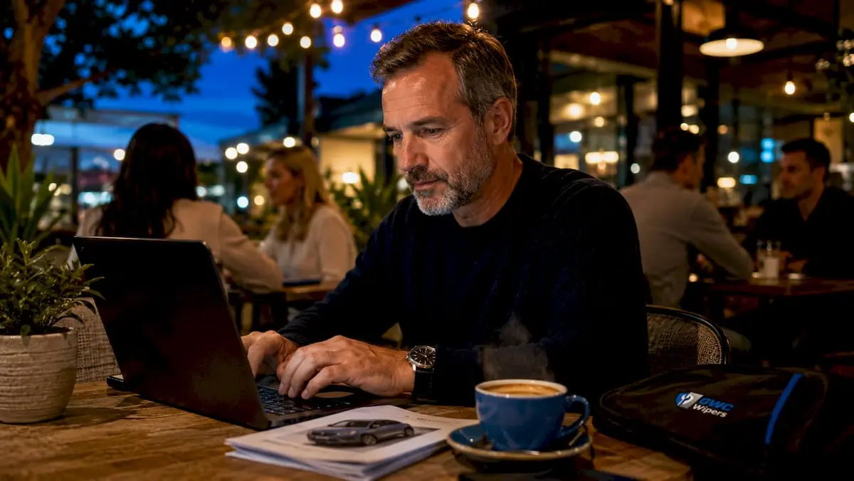 Man using vehicle selector tool at home