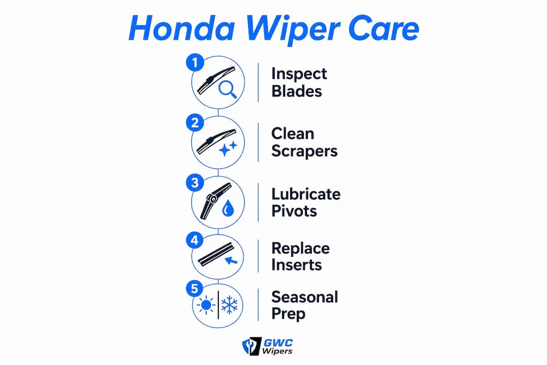Infographic illustrating Honda wiper maintenance steps