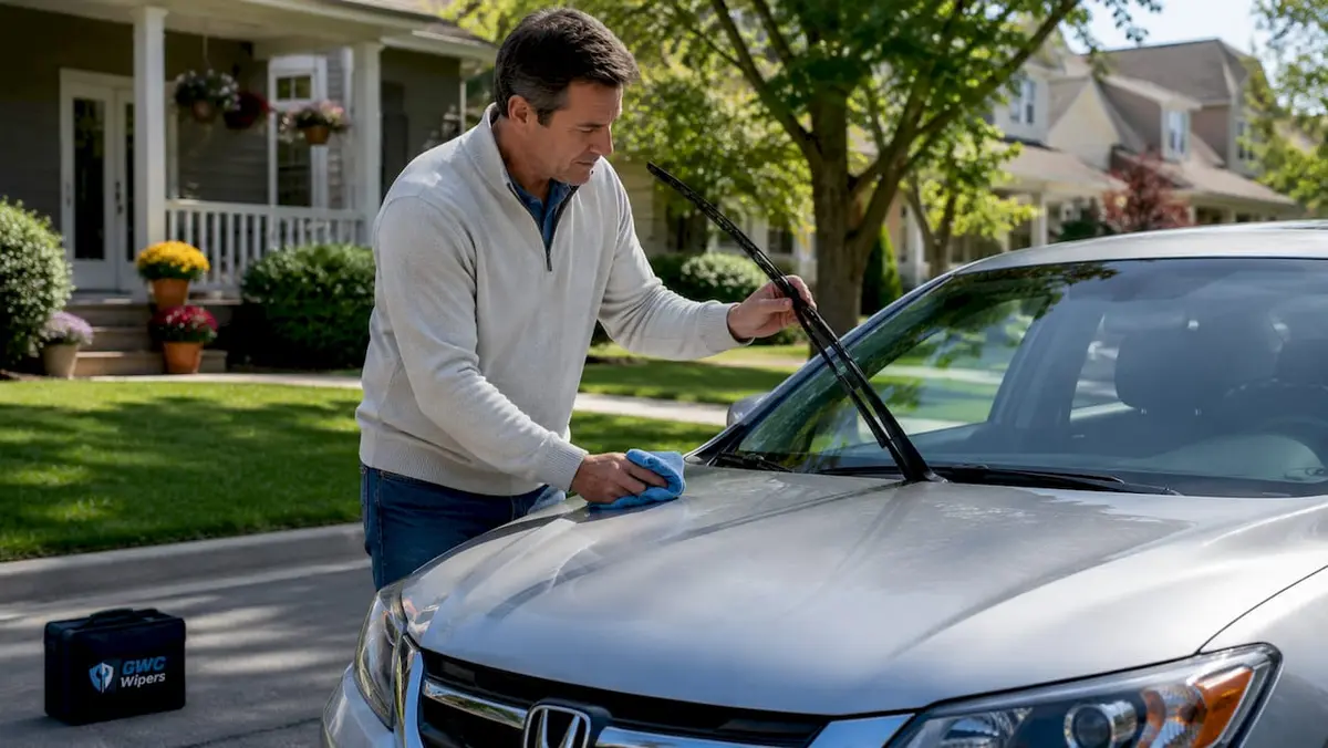 Man inspecting Honda wiper blade outdoors