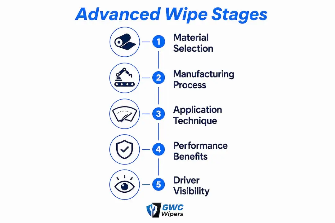 Infographic illustrating stages of advanced wipe technology