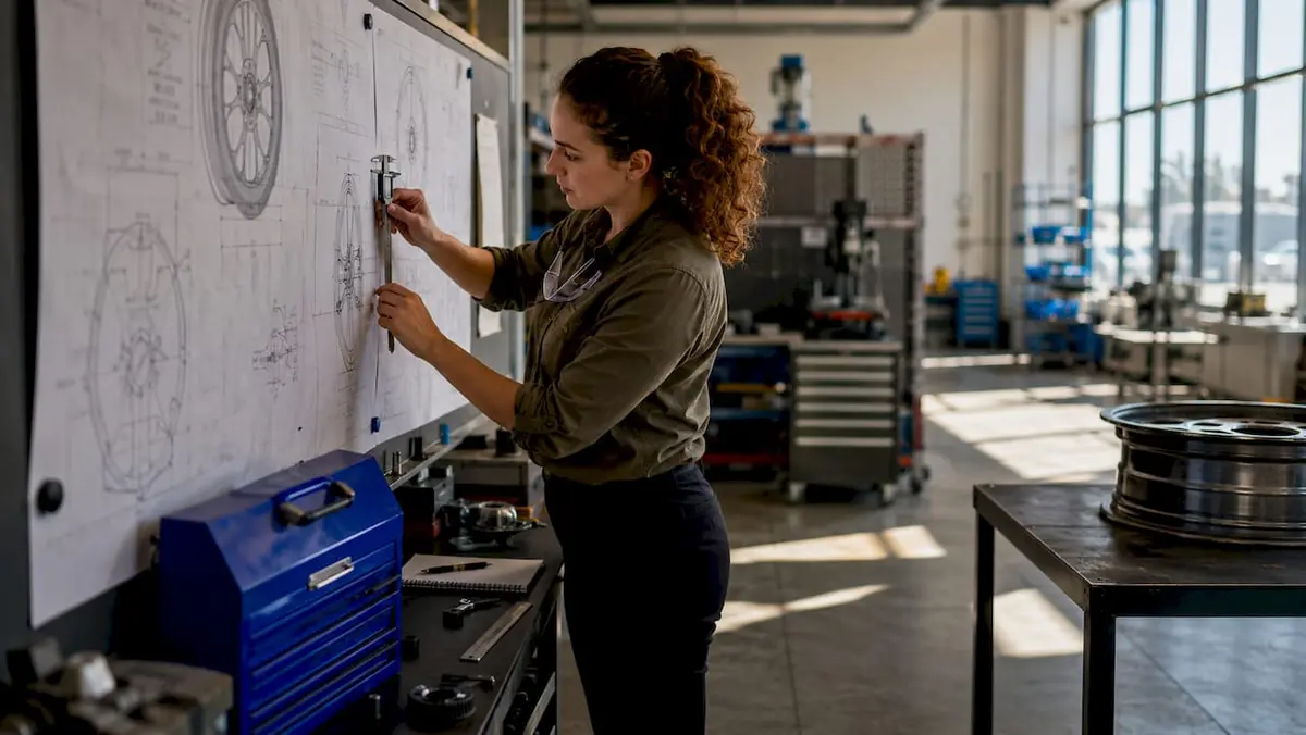 Engineer reviewing OEM wheel specifications
