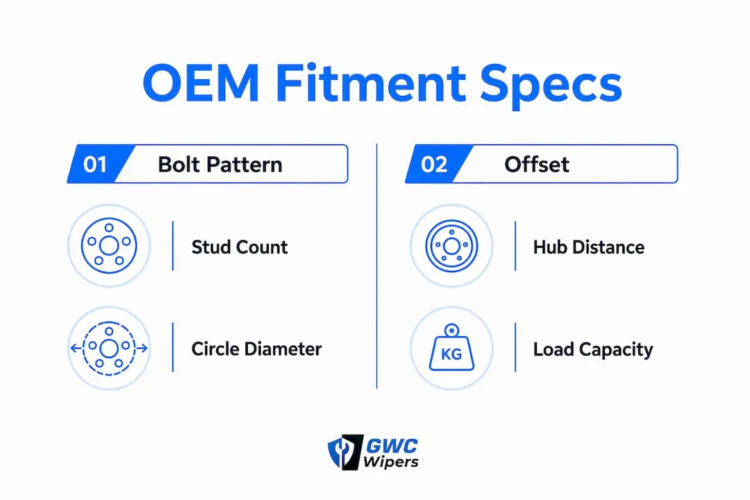 Infographic comparing key OEM fitment specifications