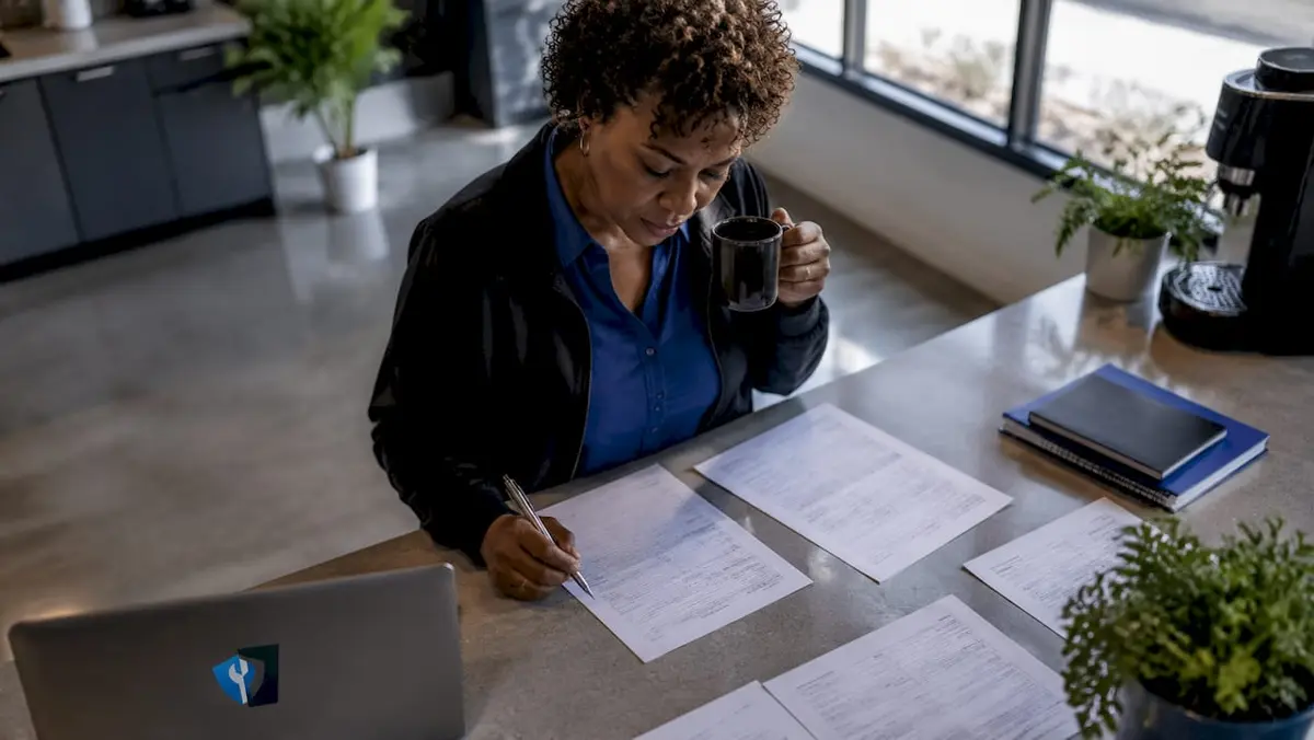 Fleet manager reviewing warranty paperwork