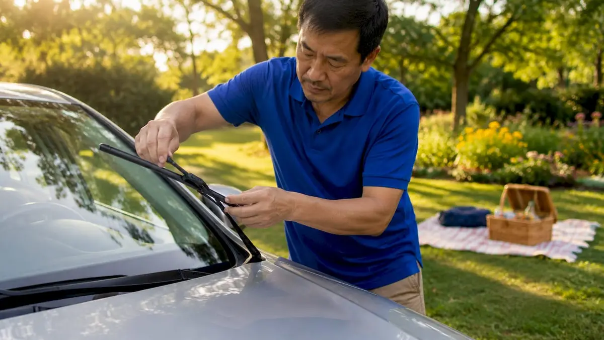 Man replacing Honda wiper blades outdoors