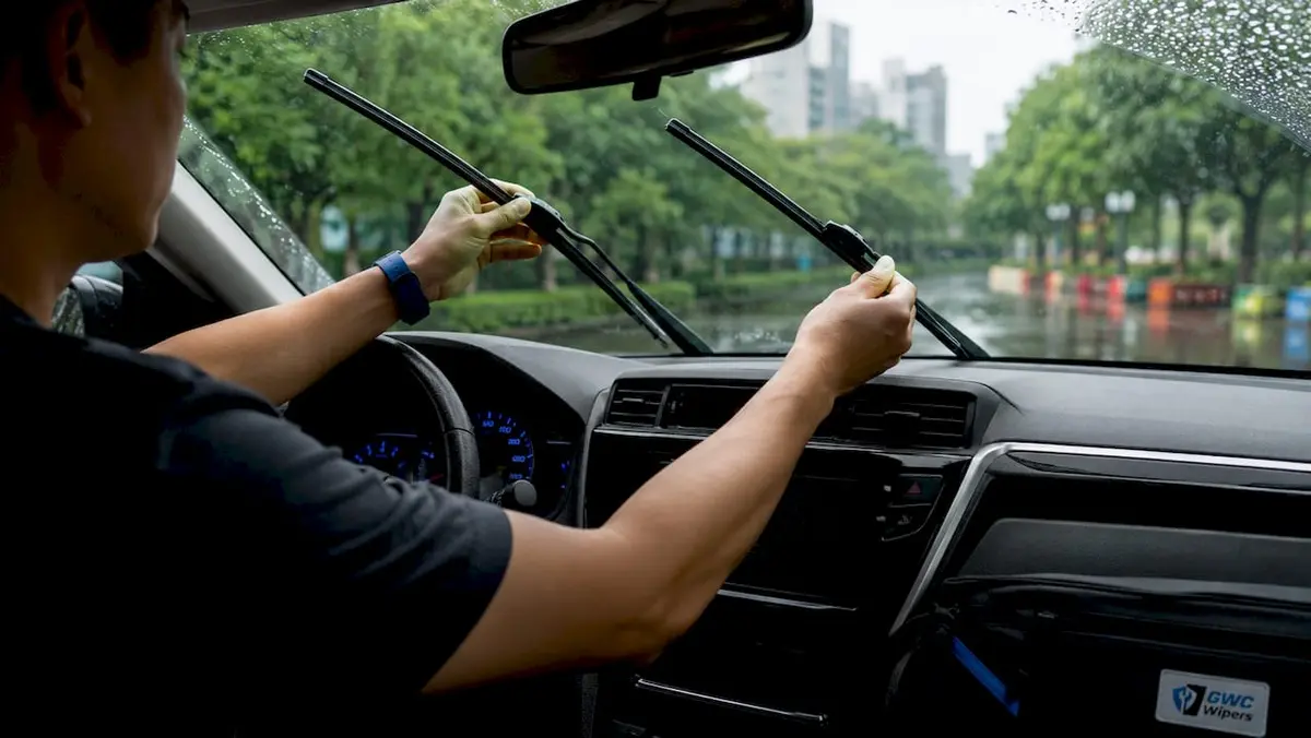 Close-up of clean Honda windshield with new wipers