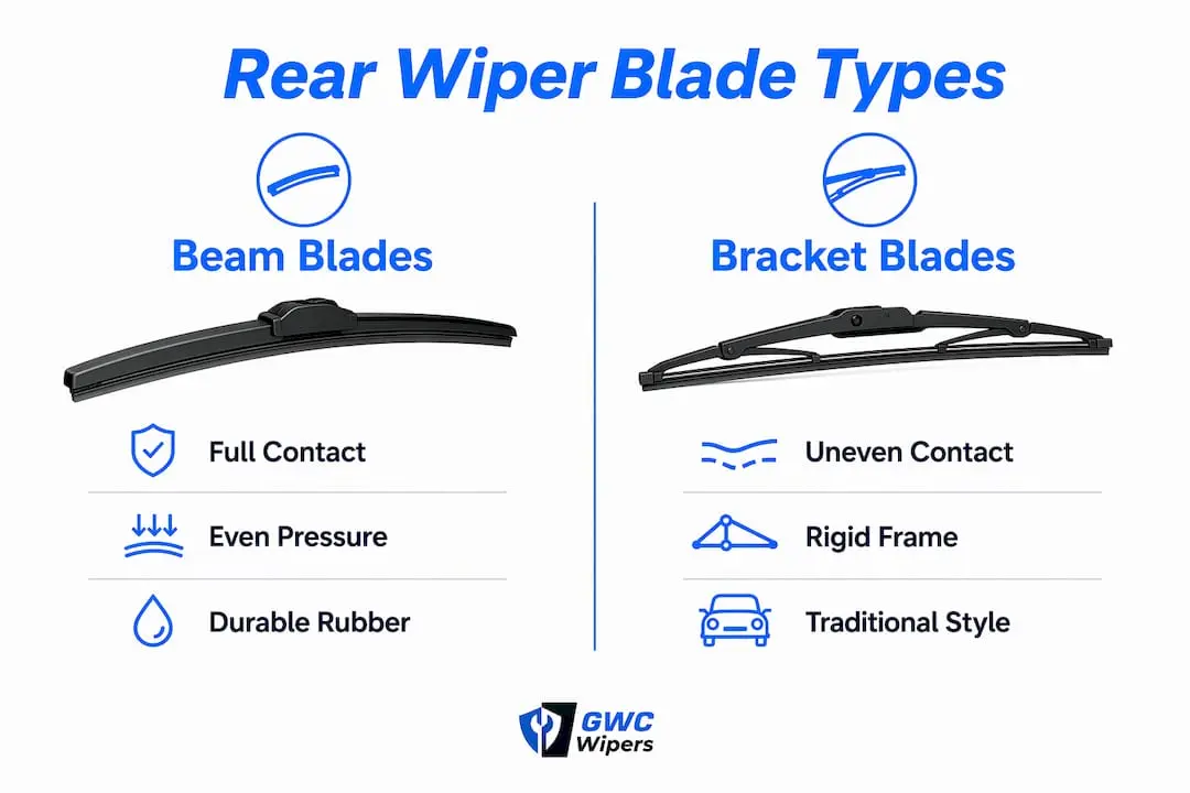Infographic comparing beam and bracket rear wiper blades