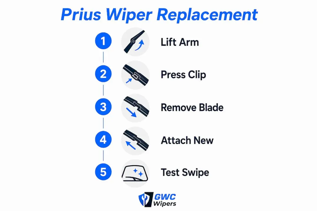 Infographic of Toyota Prius wiper blade replacement steps