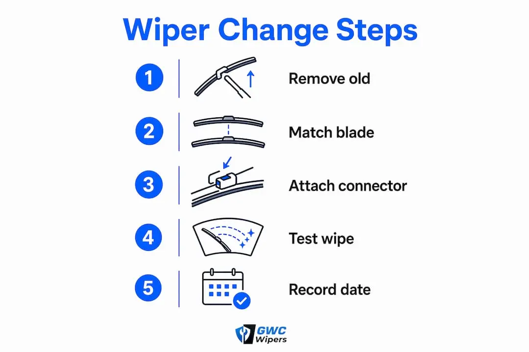 Infographic with step-by-step SUV wiper blade replacement guide