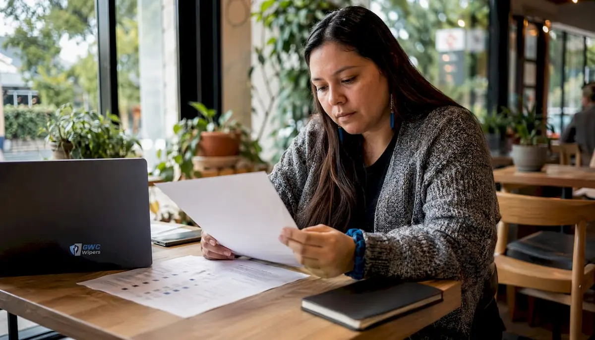 Woman reviewing Australian online retailer documents