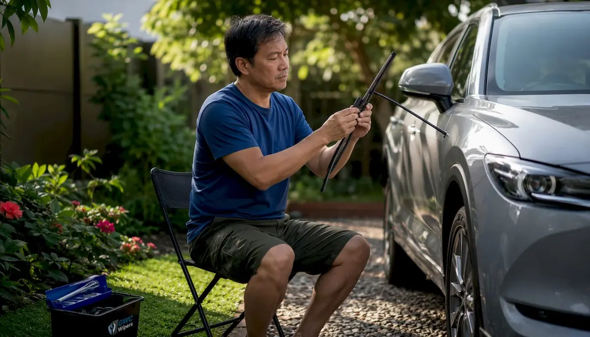 Man installing Mazda wiper blade outdoors
