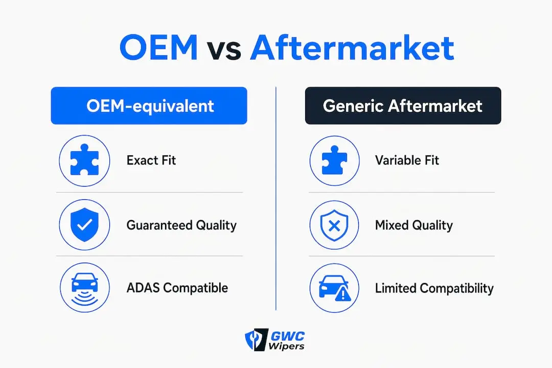 Infographic contrasting OEM and aftermarket wiper blades