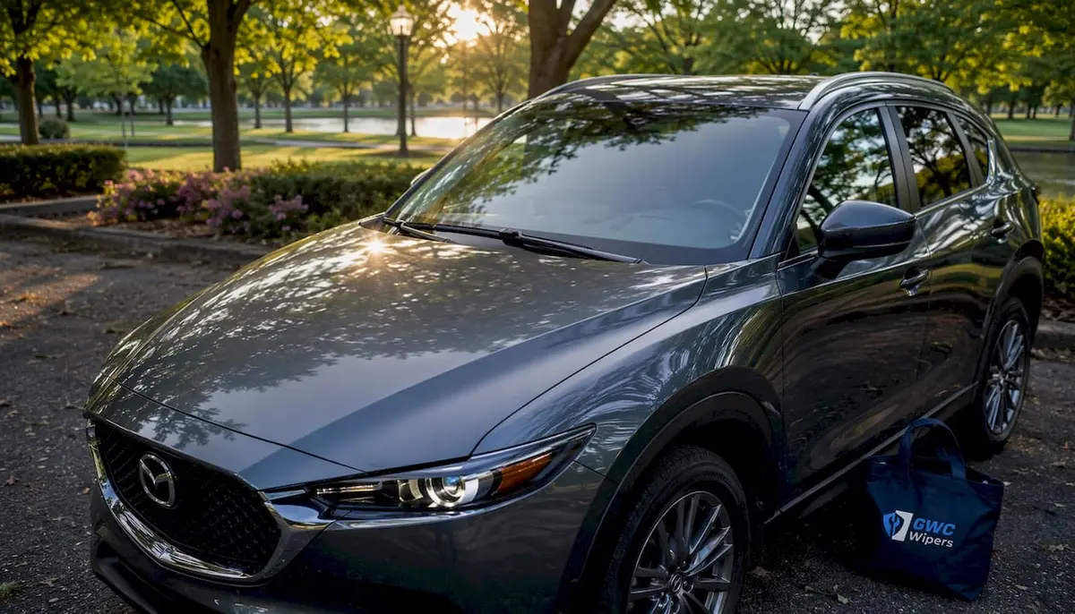 Side view Mazda curved windscreen with beam wiper