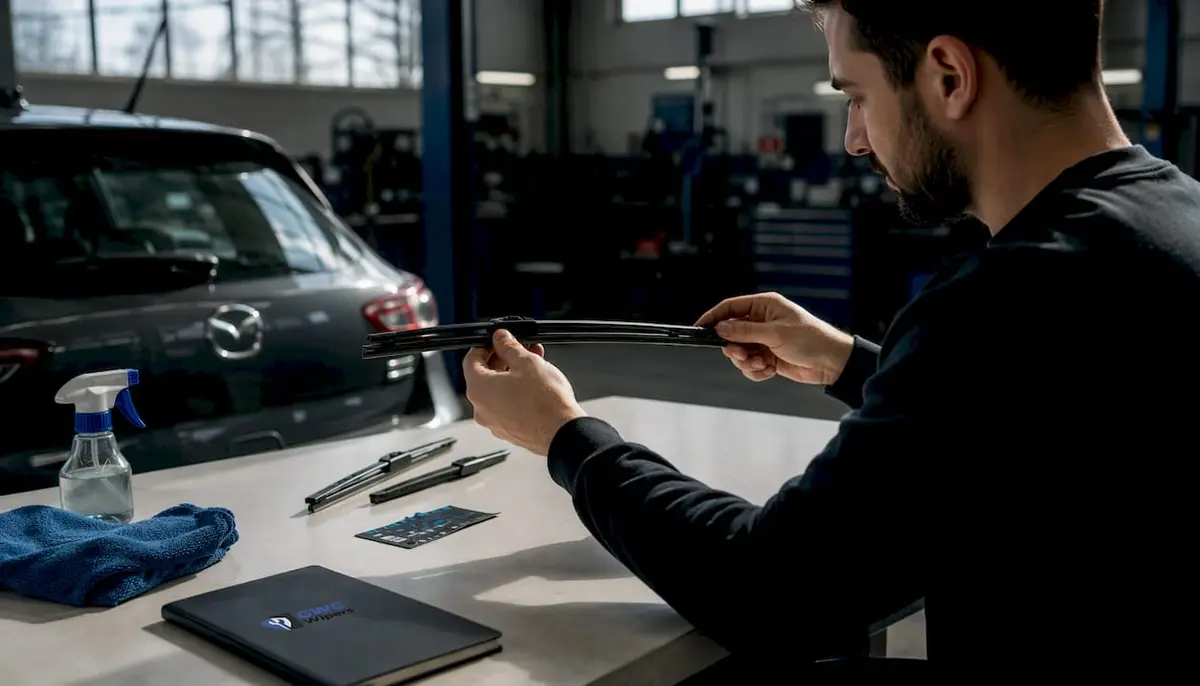Car owner checking beam wiper blade condition
