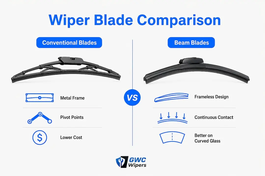 Infographic comparing beam and conventional wiper blades