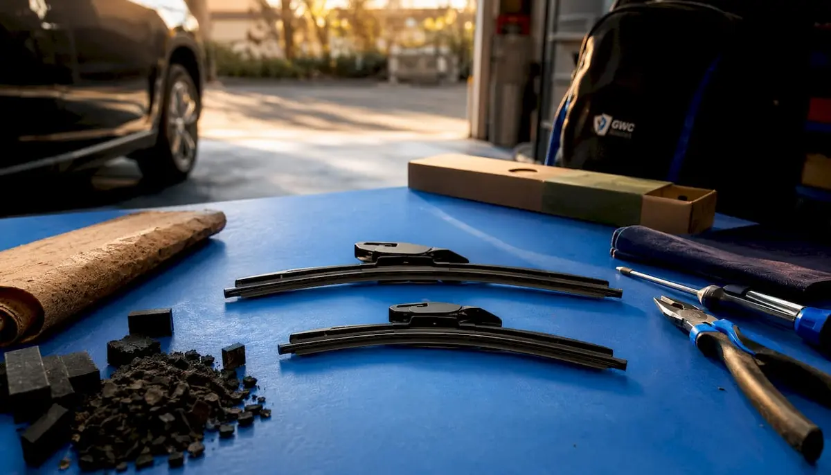 Eco-friendly windshield wiper blades on workbench