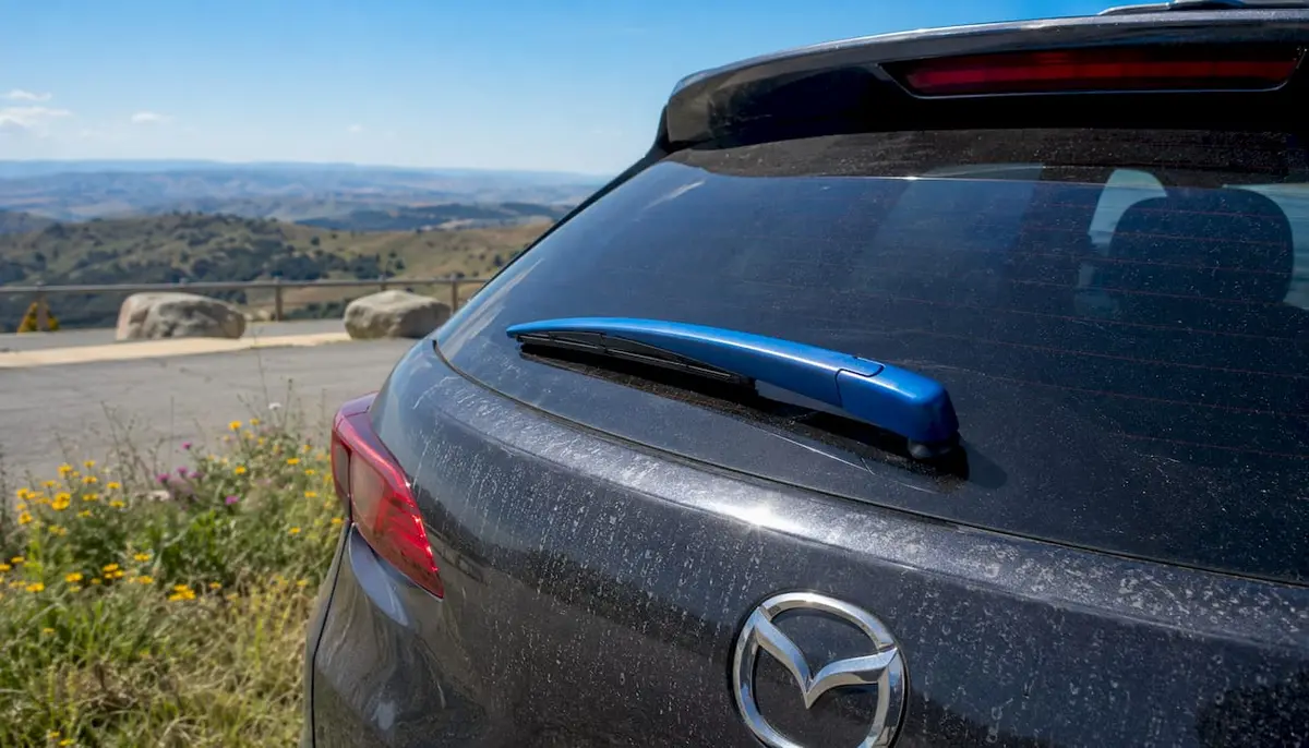 Rear wiper blade on Mazda hatchback rear window