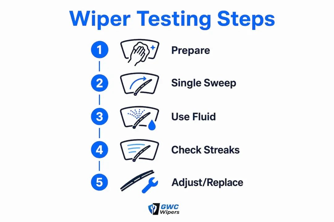 Step-by-step infographic for testing windscreen wipers