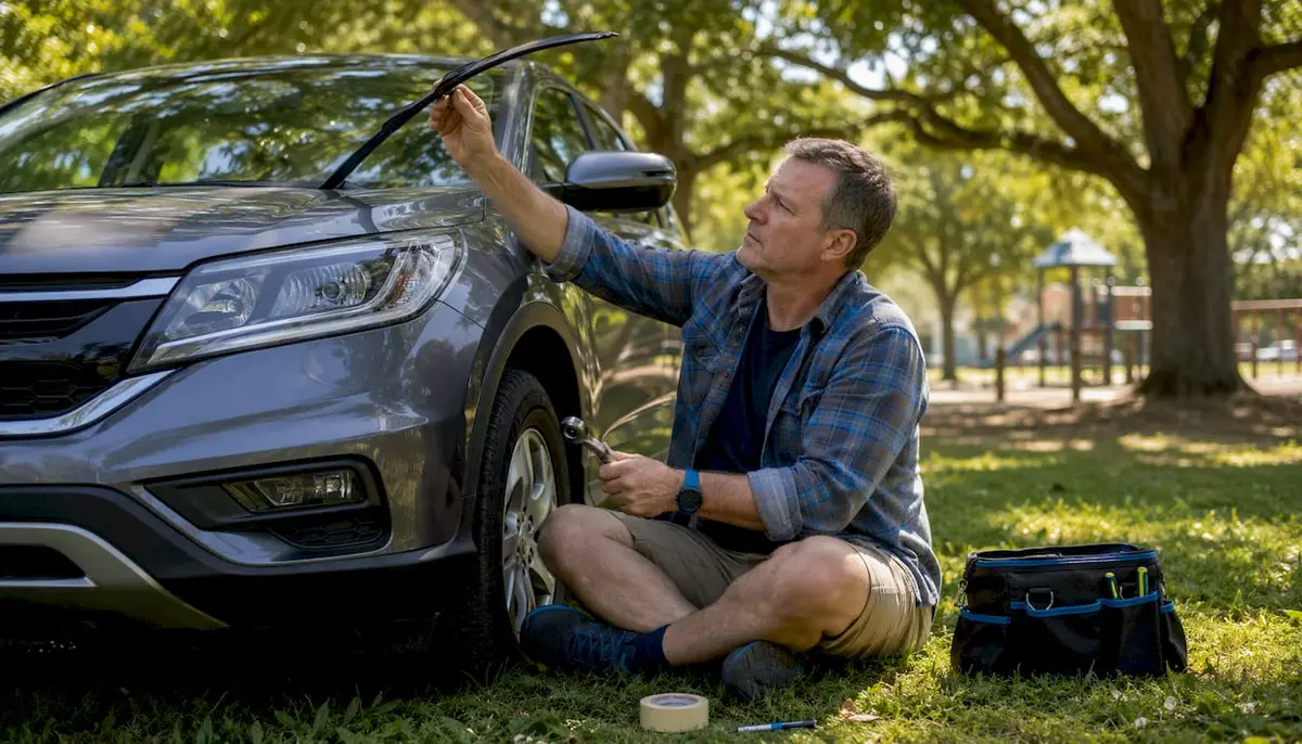 Man preparing Honda wiper arm alignment outdoors