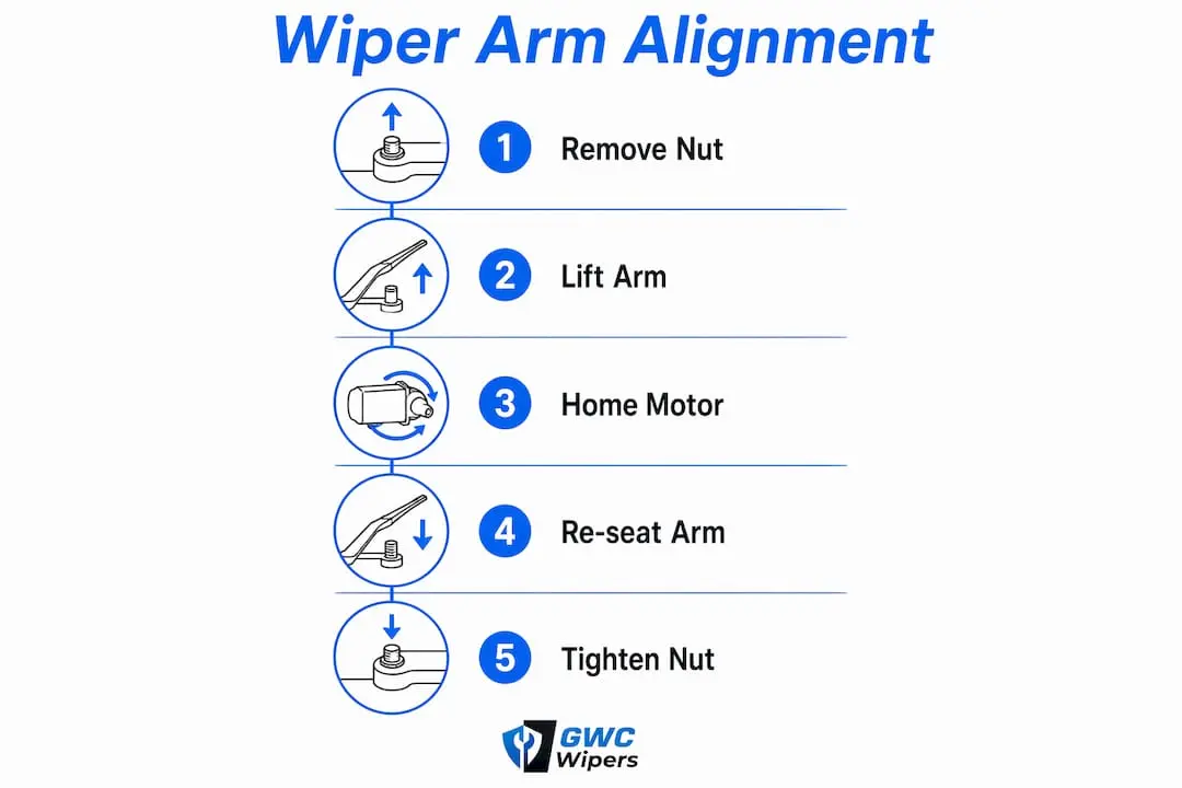 Infographic illustrating Honda wiper arm alignment steps
