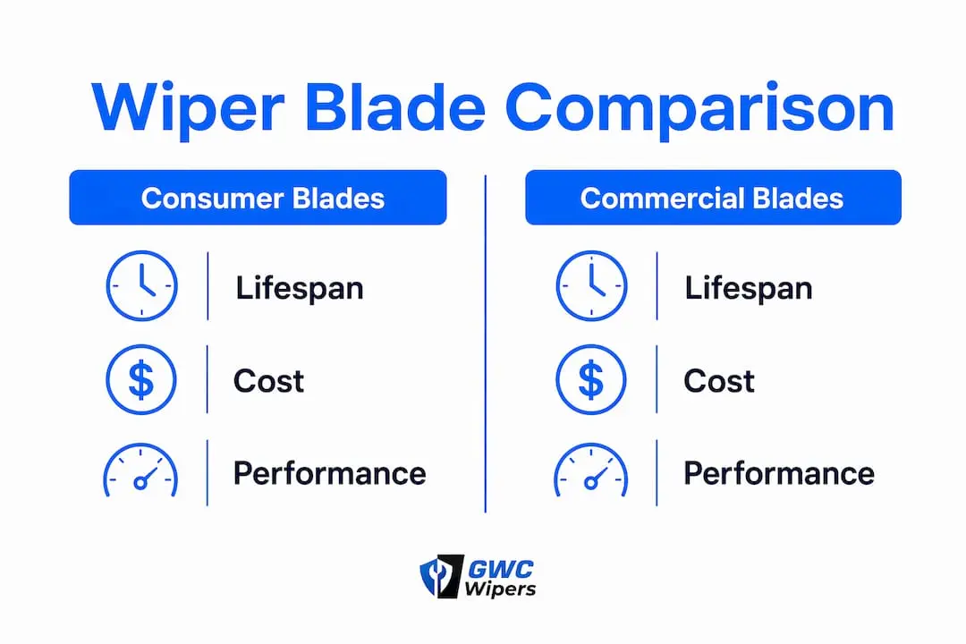 Comparison infographic of consumer vs commercial wiper blades