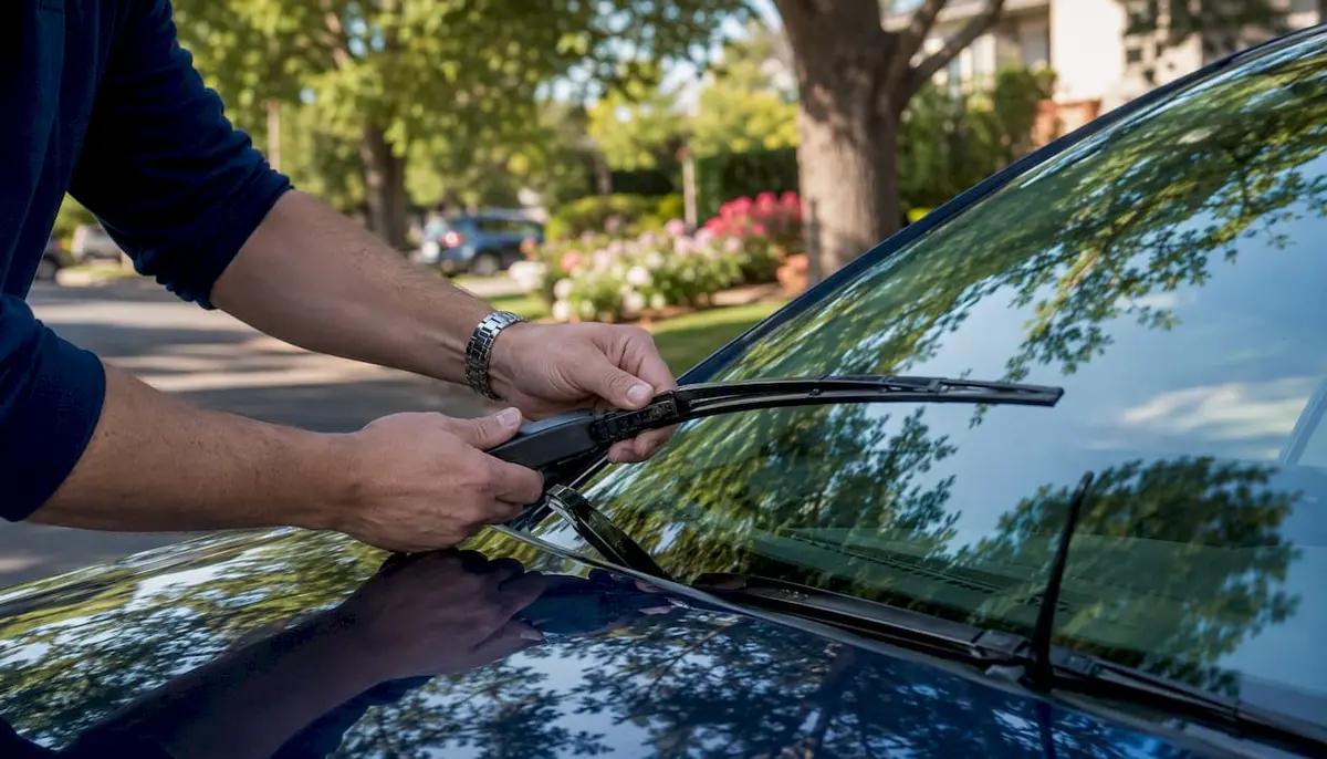 Hands adjusting windshield wiper arm angle