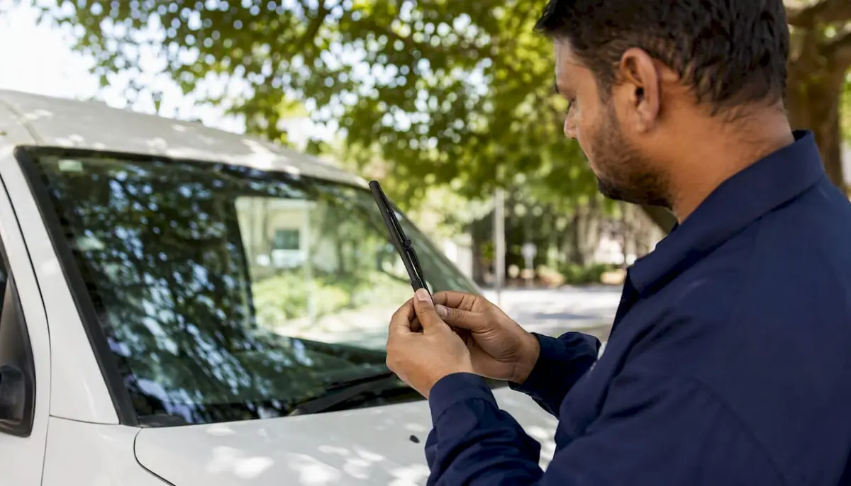 Hands flexing and inspecting wiper blade